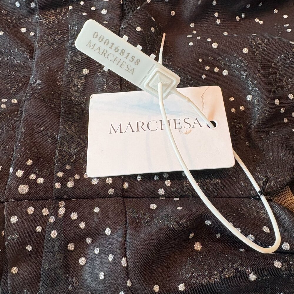 NWT MARCHESA NOTTE V-NECK GLITTER SLEEVELESS BLACK GOWN SIZE 14 $995 - Picture 2 of 11